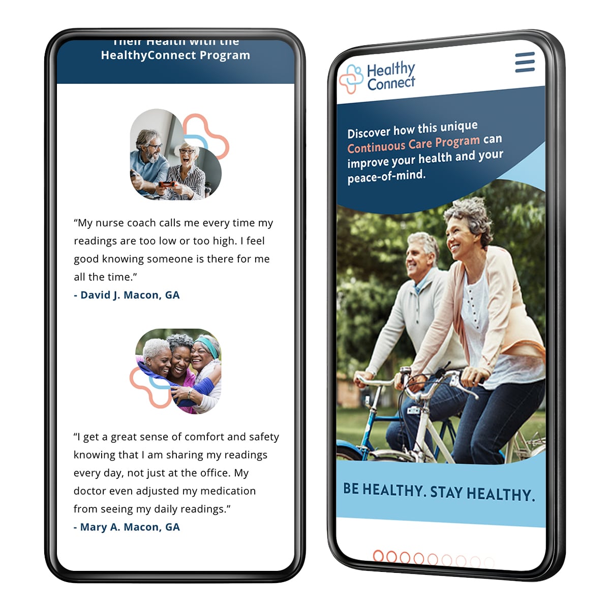 Healthy Connect mobile website and testimonial 
